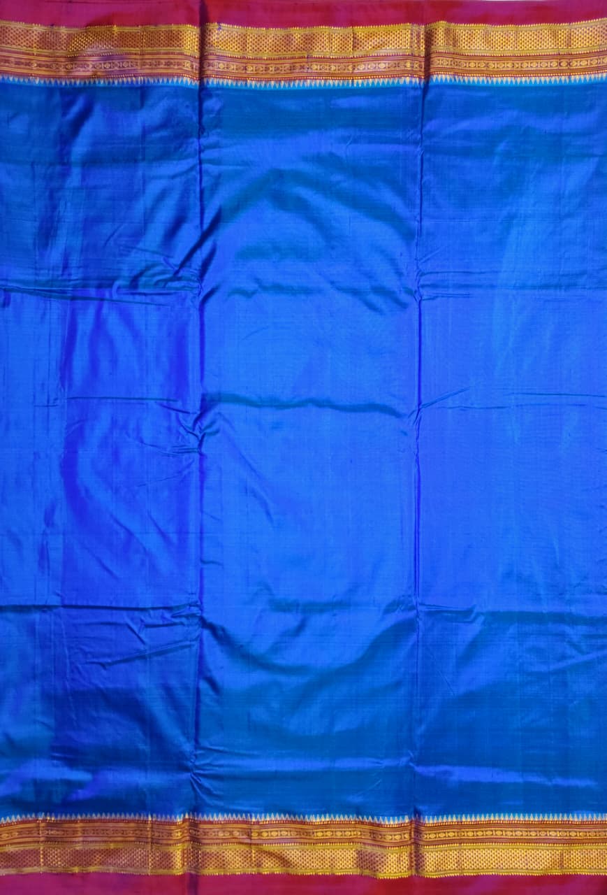 Blue Plain Ilkal silk with Paras Border