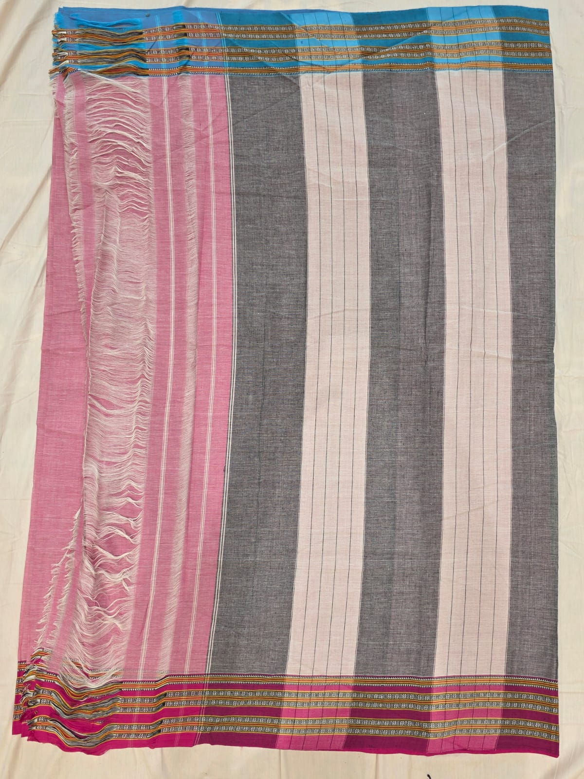Pink-Blue Pink Ilkal handloom Patteda Anchu-Gayatri Border