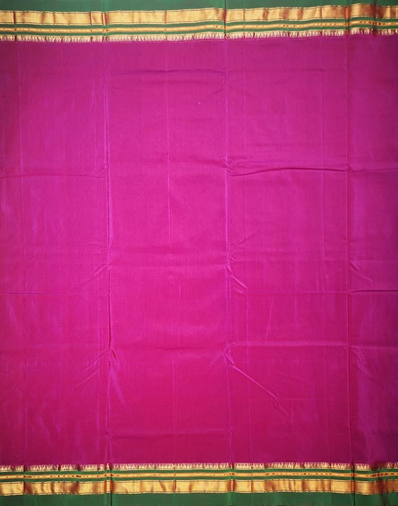Magenta Ilkal Plain Cotton Saree with Thode Paras Border & Silk Pallu