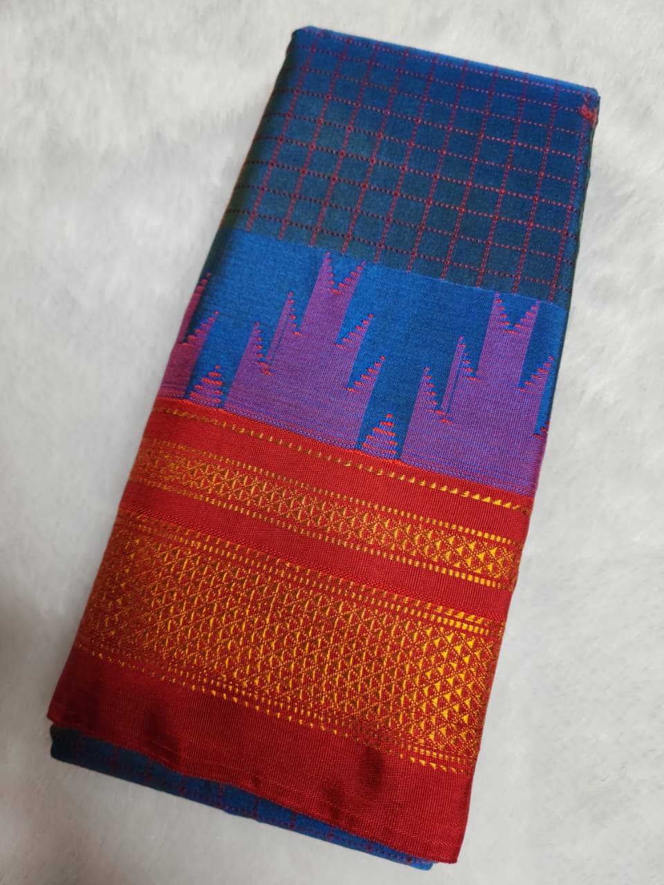 Deep Blue Thana Gadwal Chadurang Checks Ilkal Saree