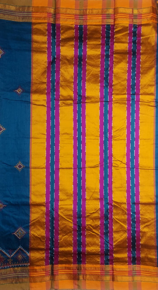 Teal Blue Ilkal Kasuti Saree