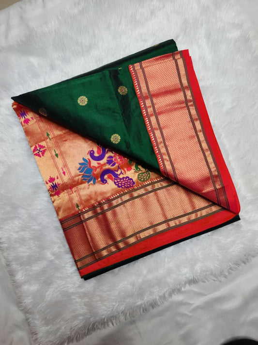 Deep green-Paithani-Silk