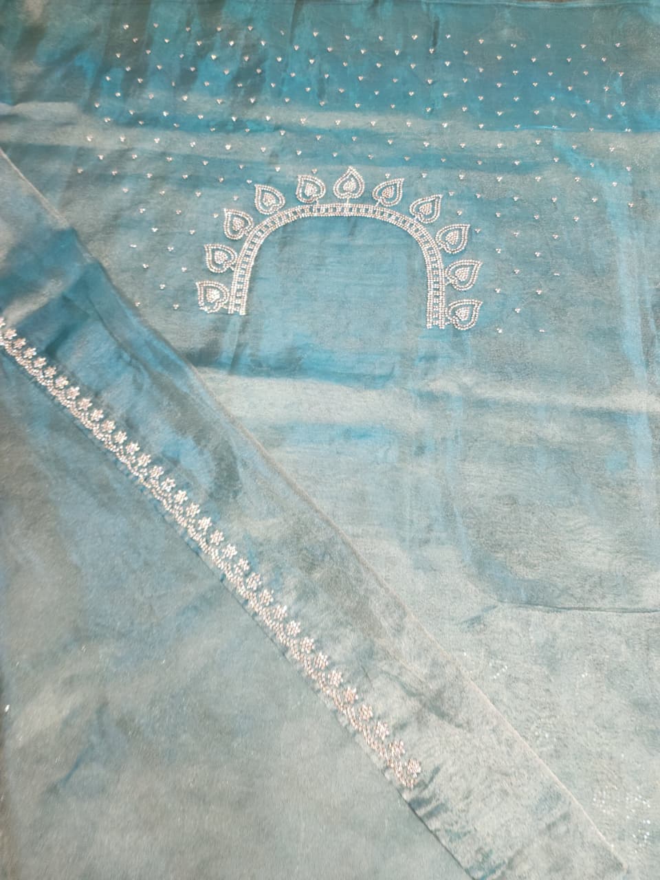Teal Green Fancy Embroidered Saree