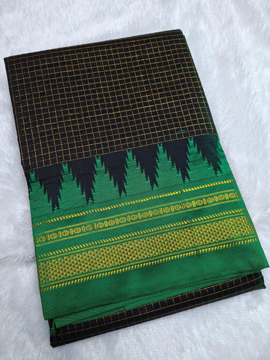Black & Emerald Green Jari Chadarang Ilkal Saree