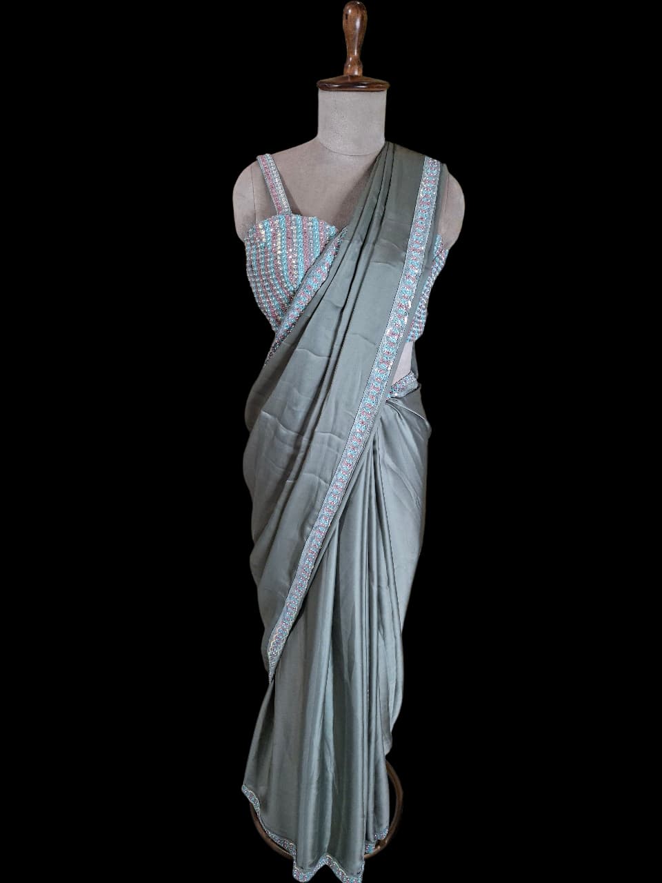 Pastel Glimmer – Saree with Striped Sequin Blouse
