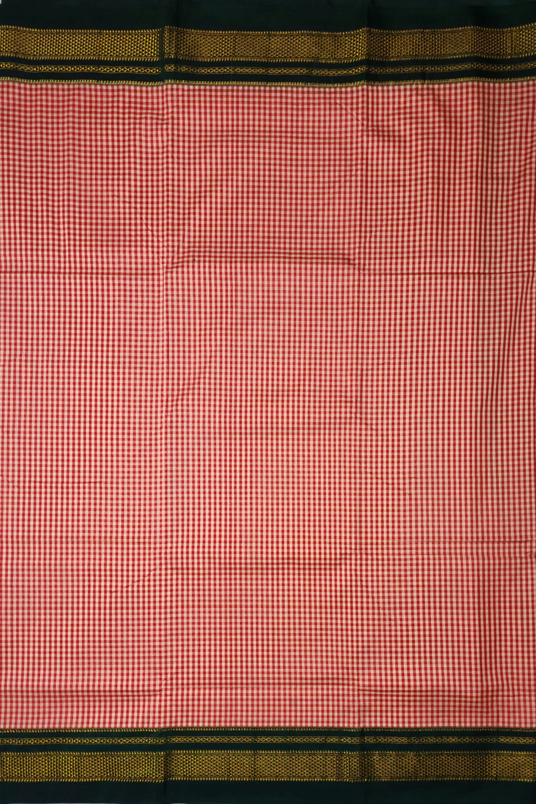 Brick red & off-white Ilkal mini Checks Saree with Rich Pallu