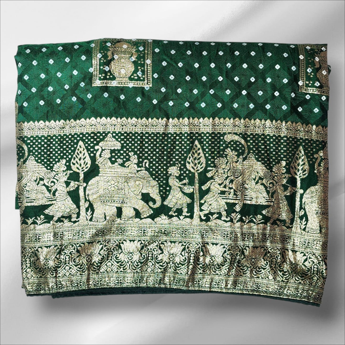 Royal Green Bandhani Saree with Procession Pallu
