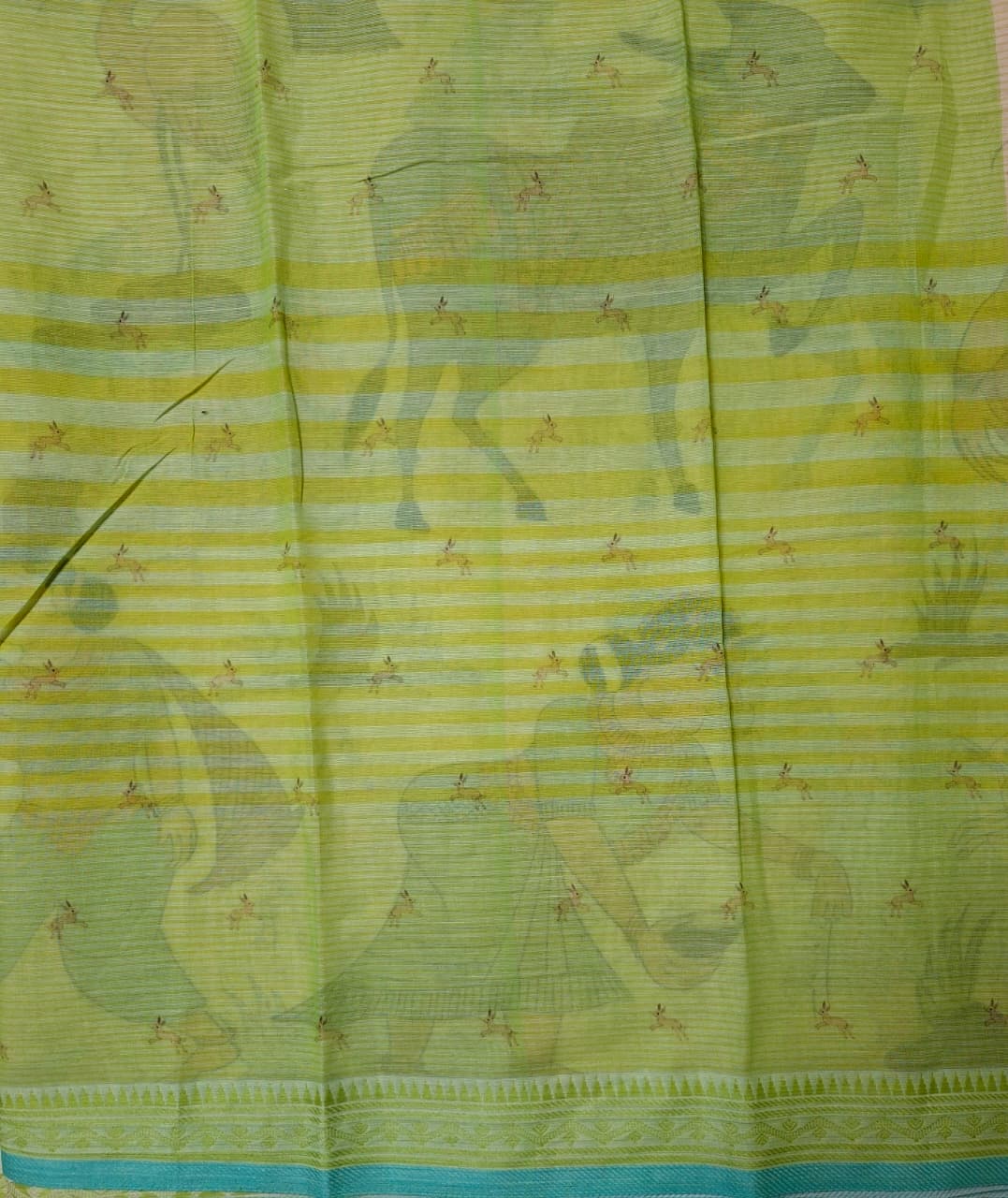 Kalamkari Beige Base-green border Khadi Cotton with Digital Print