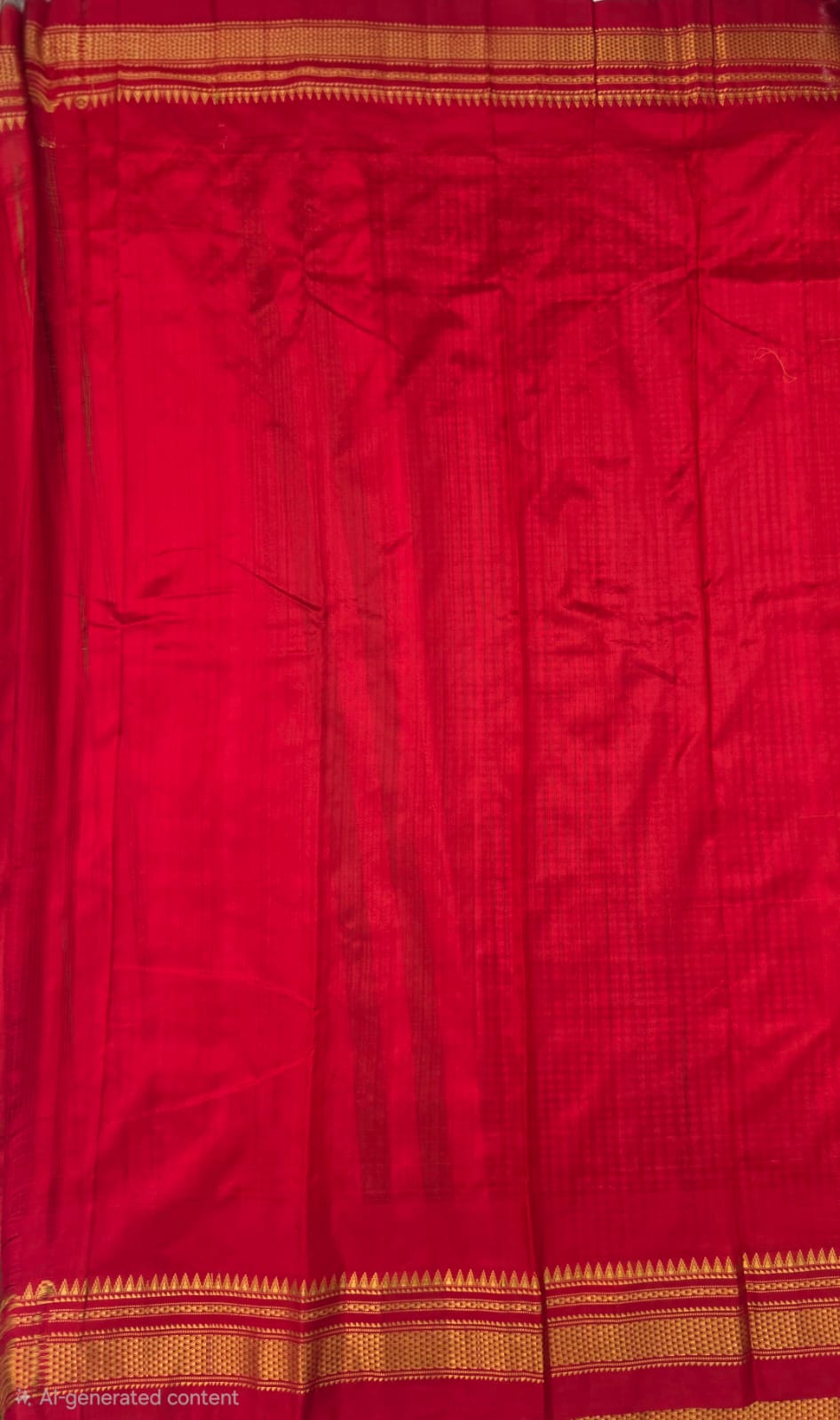 red green Checks - red Border Pure Ilkal Silk Saree