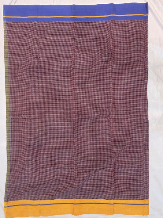 Maroon-Blue Yellow Ilkal handloom Patteda Anchu Saree
