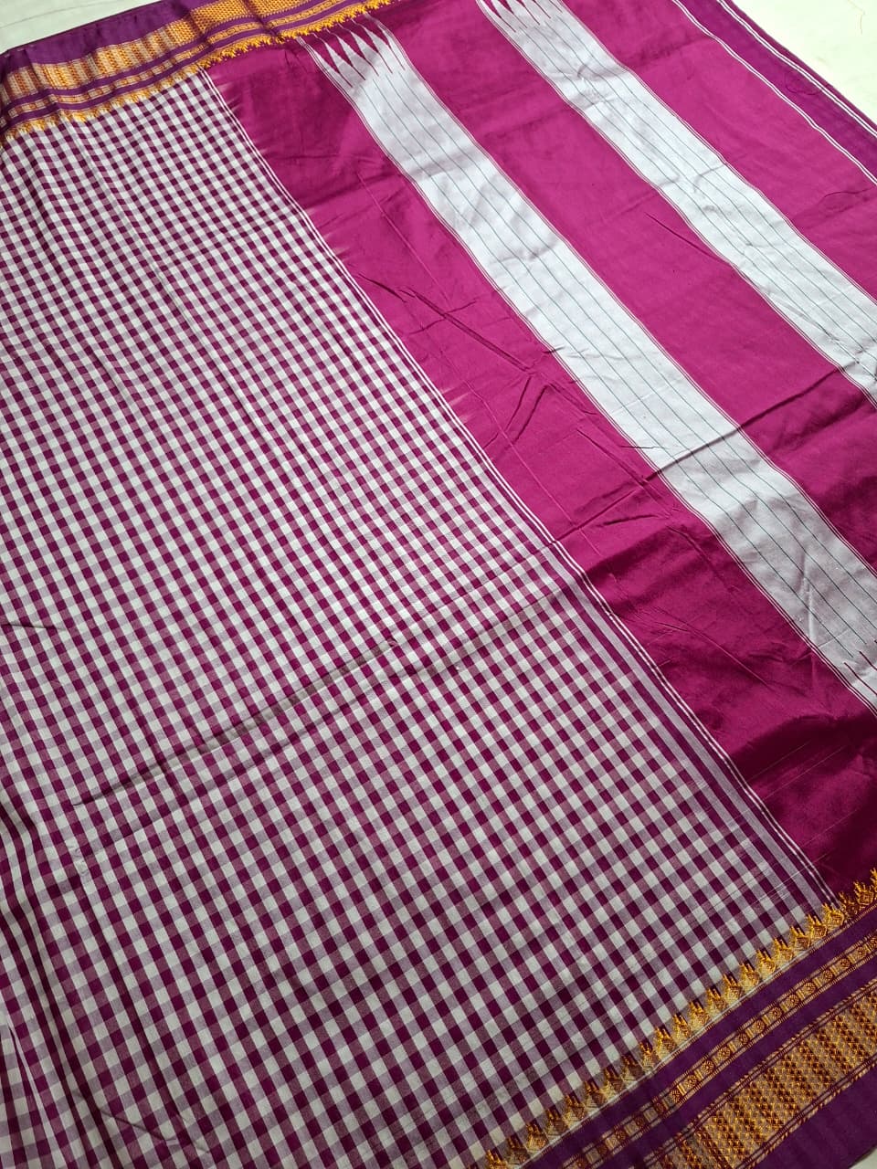 Purple & White Ilkal Mini Checks Saree