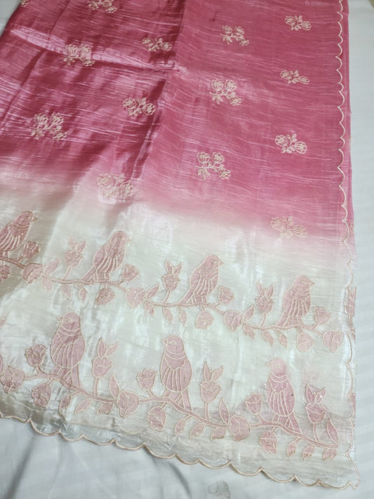 Ombre Rose Pink Fancy Embroidered Saree