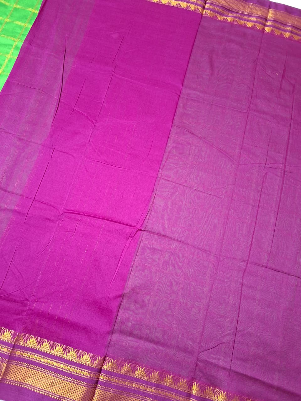 Parrot Green & Purple Big Jari Checks Ilkal Saree