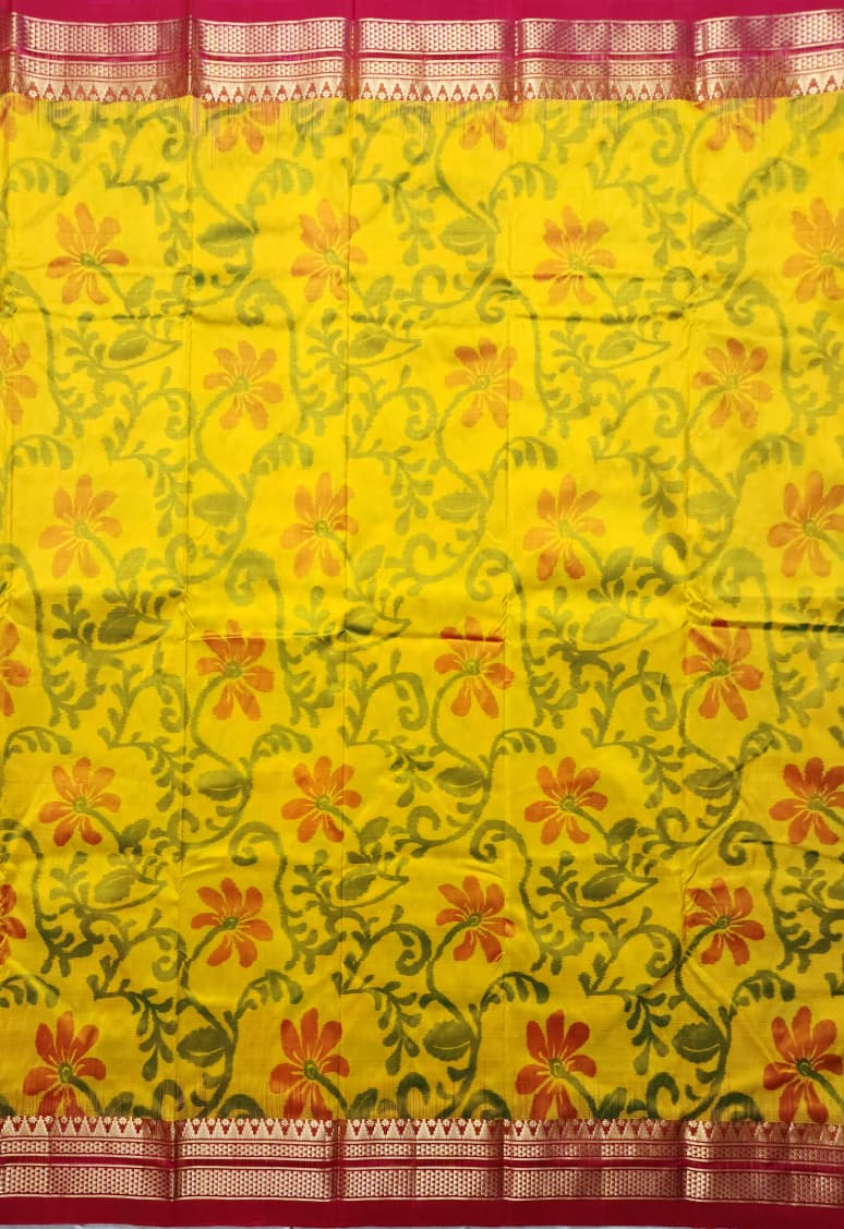Sunshine Yellow Handloom Ilkal Pure Silk Saree - Ikkat Edition