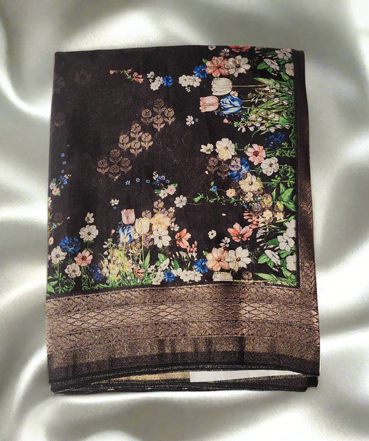 Black Viscose Dola Silk Floral print