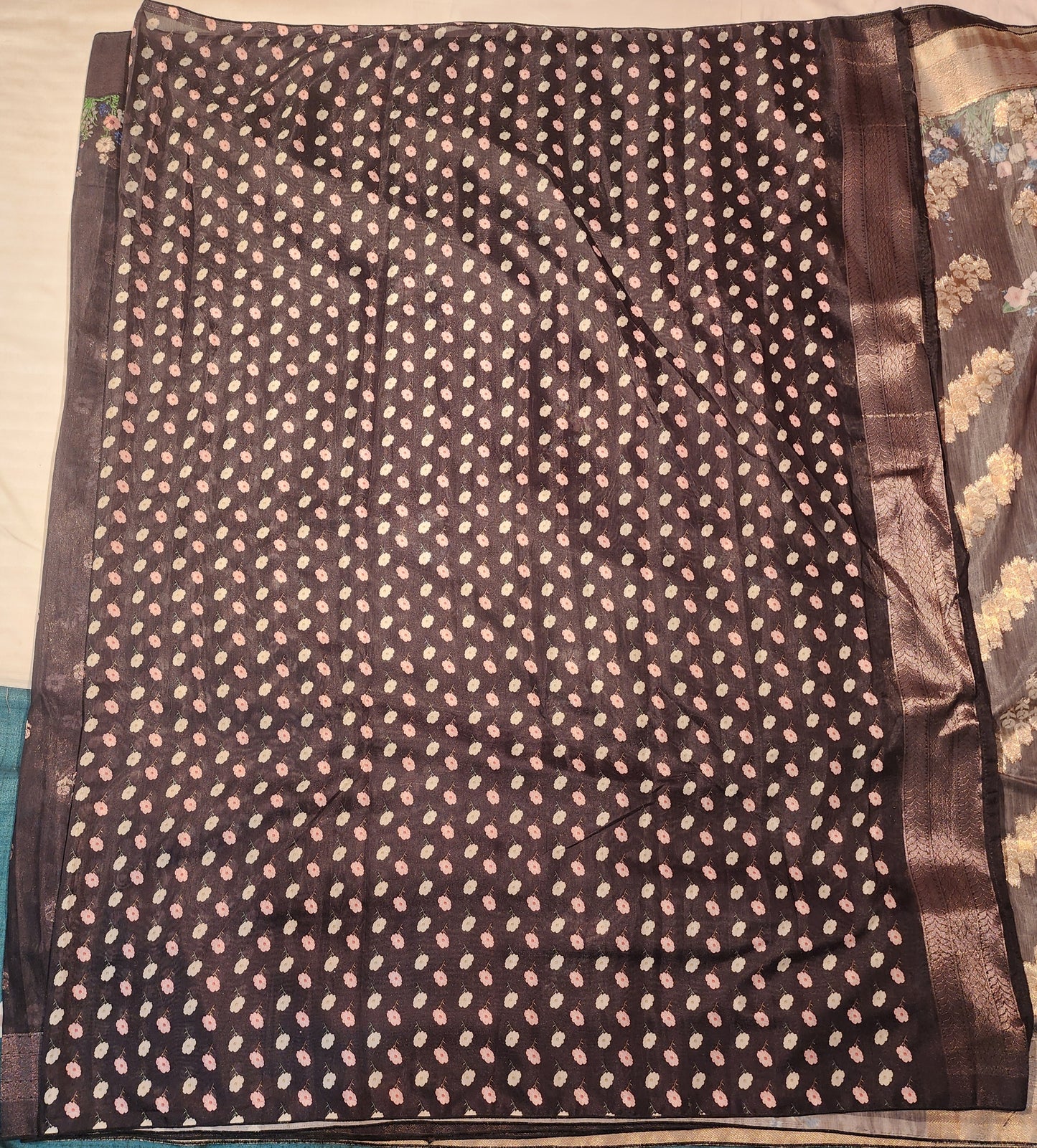 Black Viscose Dola Silk Floral print