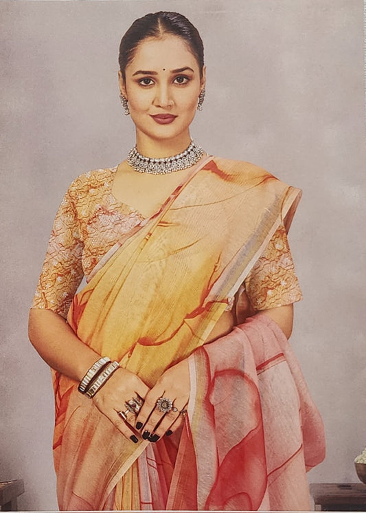 Orange Whisper German Print Saree