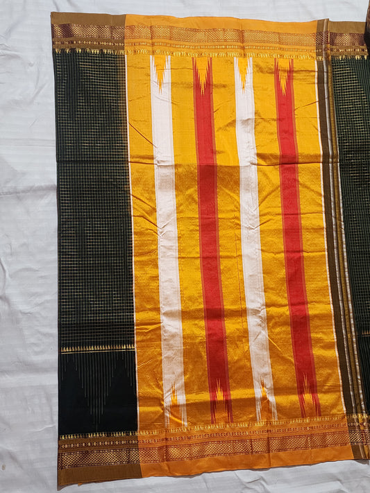 Green Checked Ilkal Saree with Skirt border