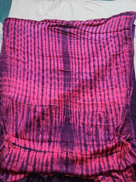 Purple Bandhani Modal Silk Saree with Golden Checks and Tie-Dye Pallu