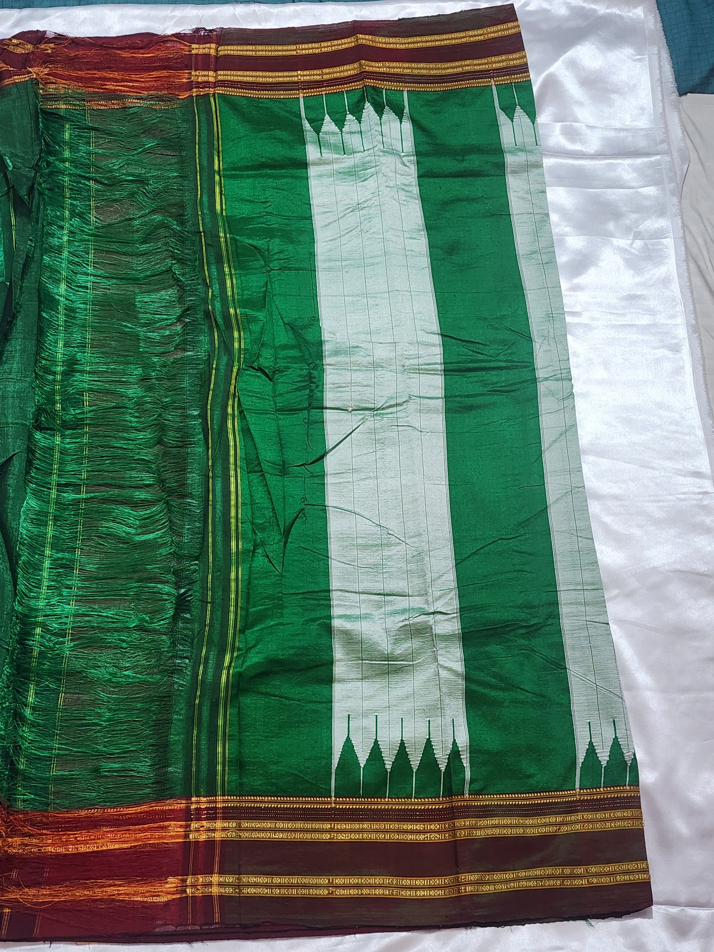 Green Maroon Ilkal Viscose Silk Saree