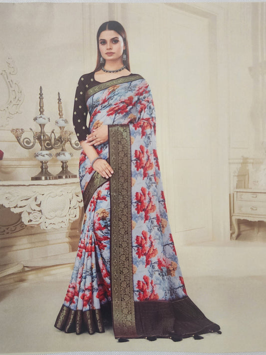 Cream Viscose Dola Silk tree print