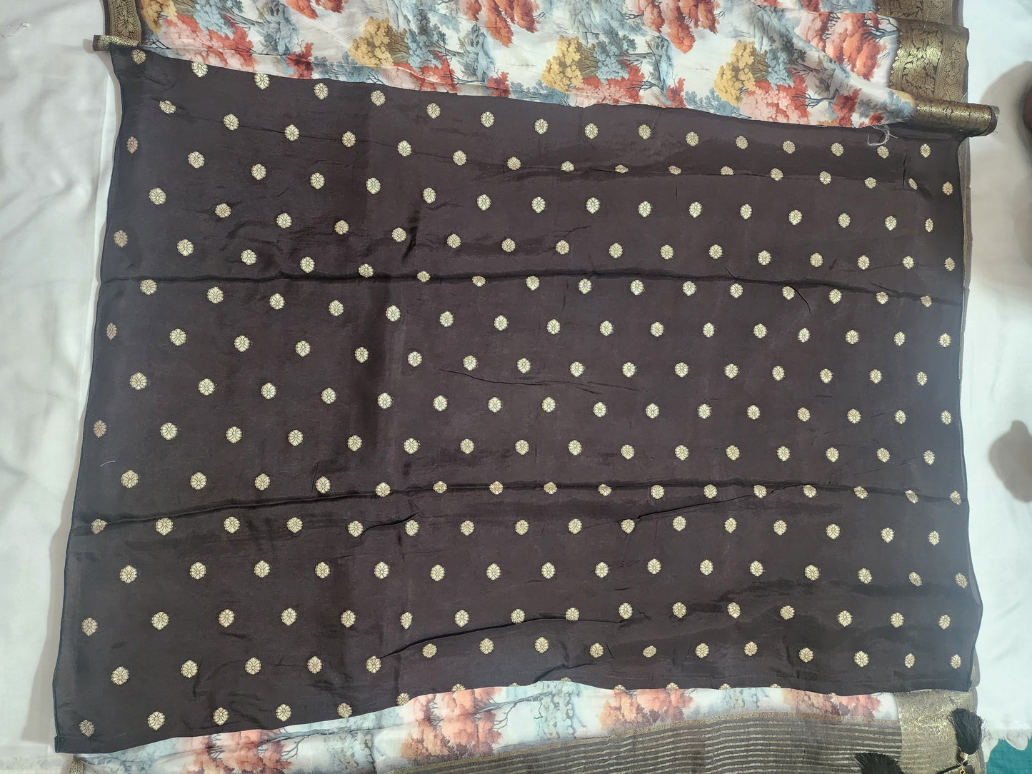 Cream Viscose Dola Silk tree print