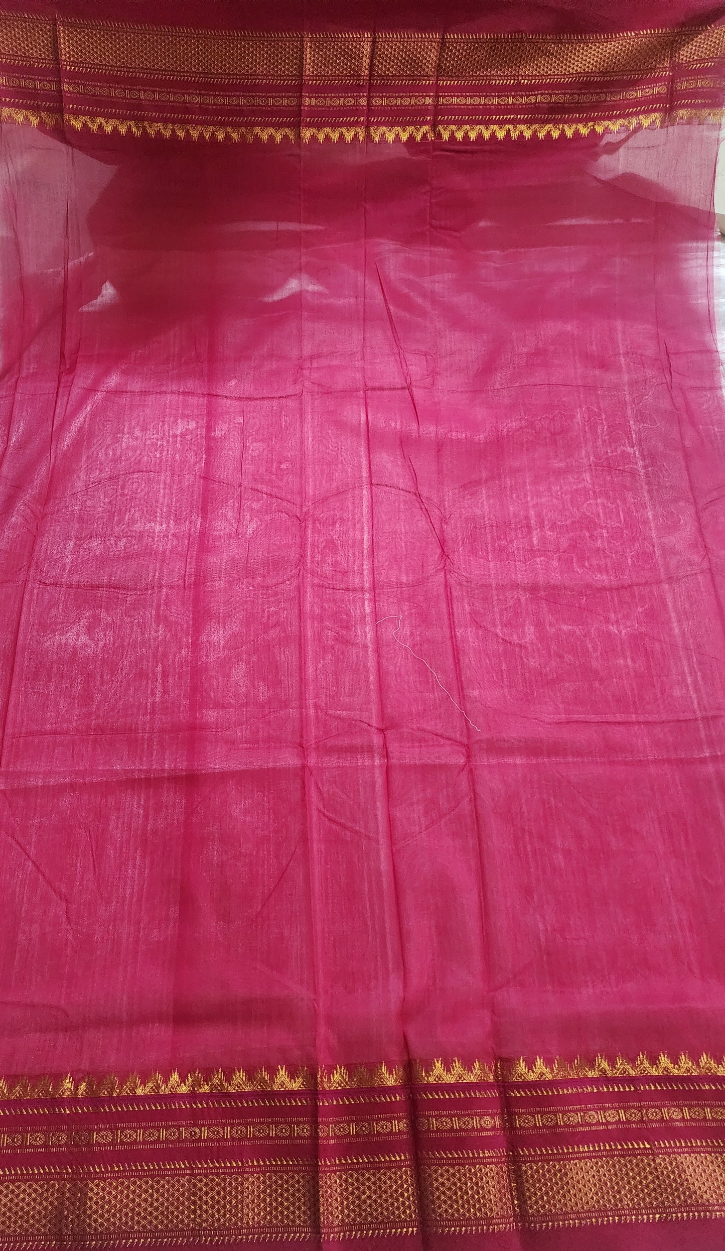 Pink white Ilkal Cotton Checks Saree