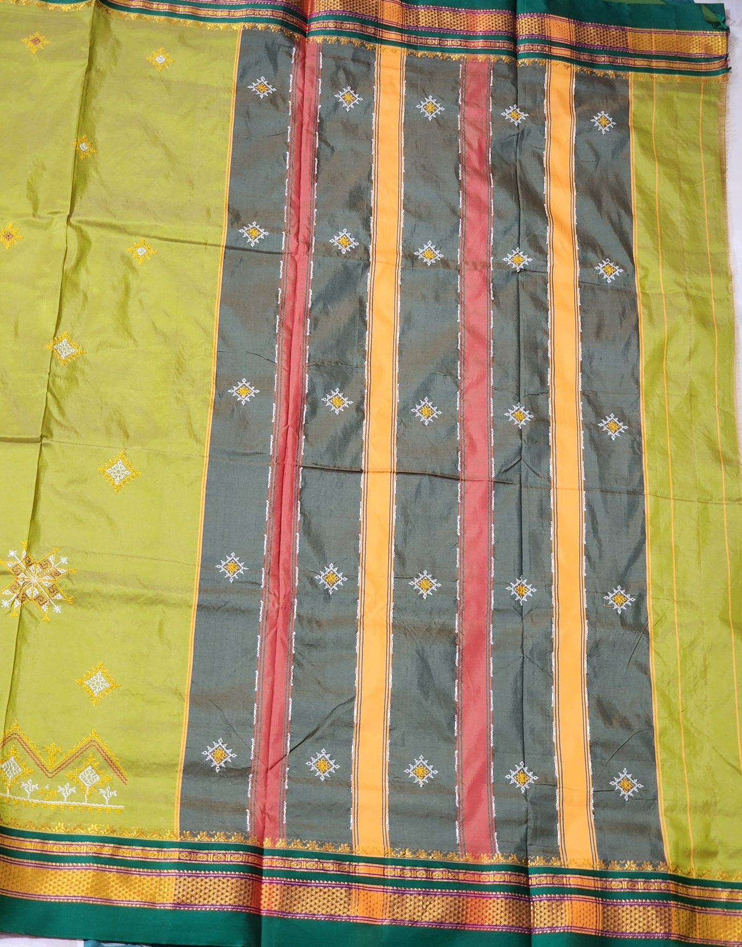 Olive green Ilkal Cotton Saree