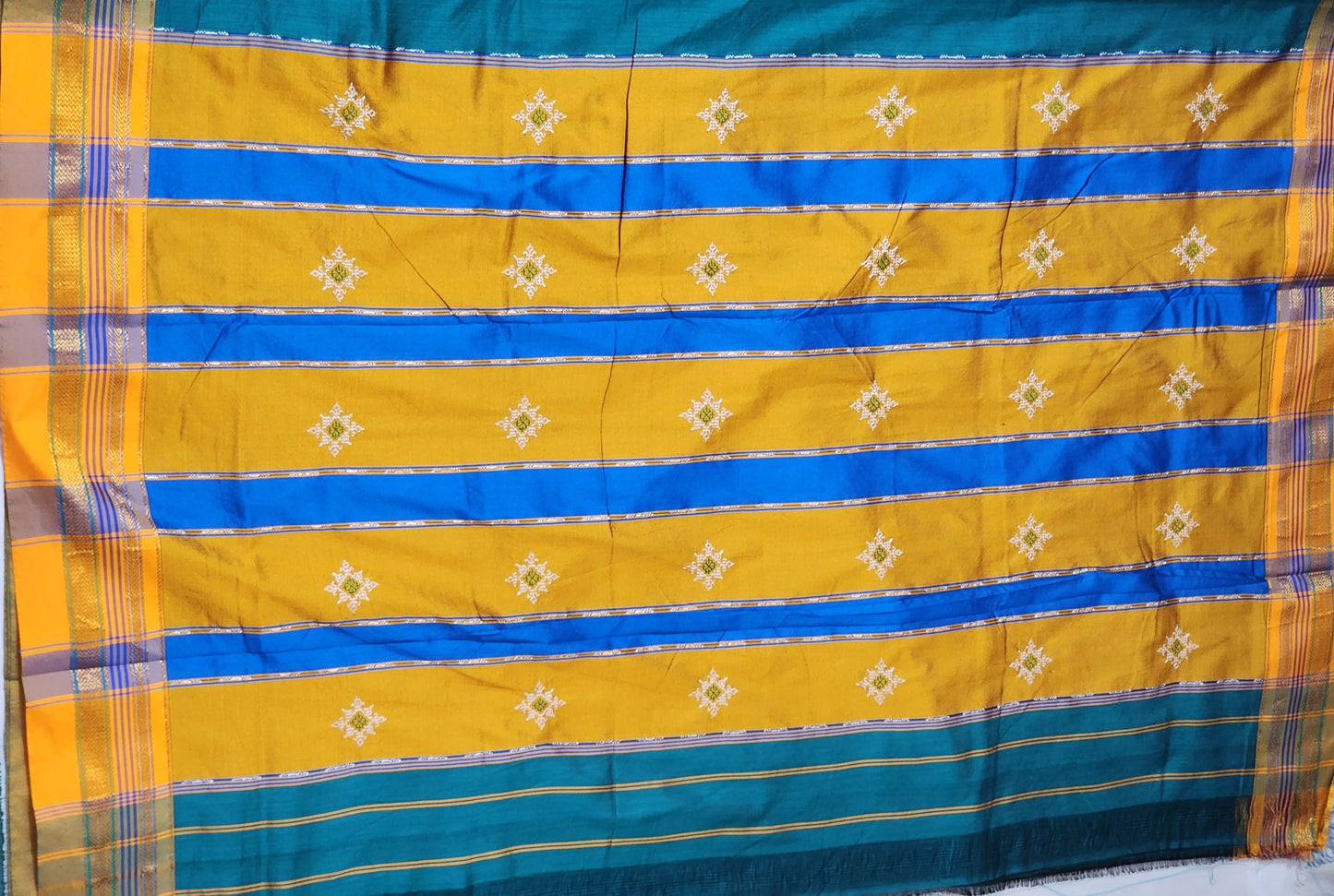 Teal blue Ilkal Cotton Saree