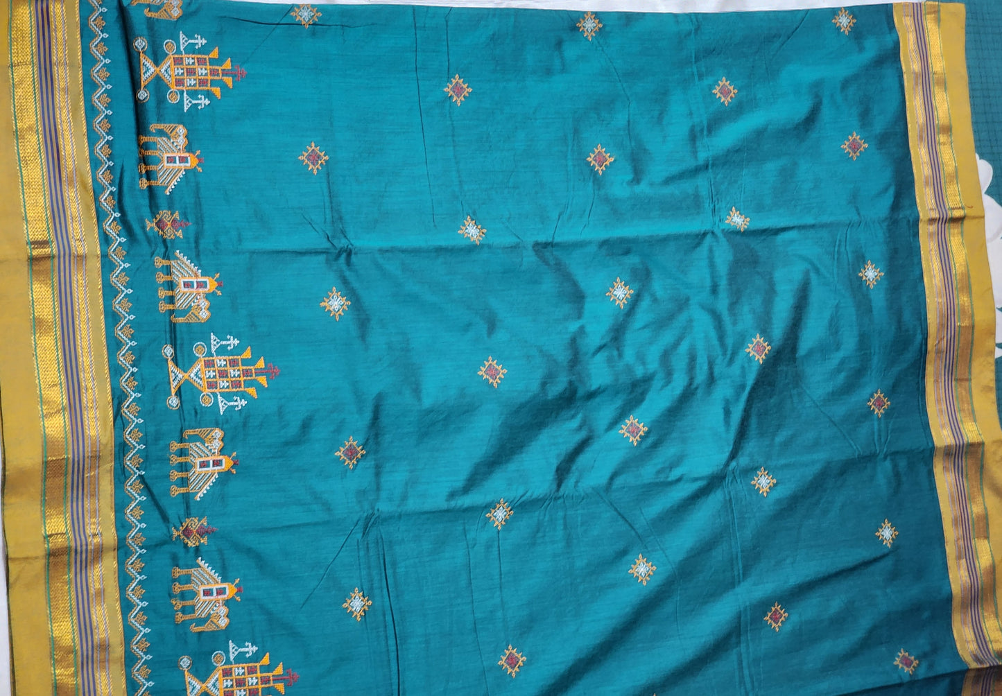 Teal blue Ilkal Cotton Saree