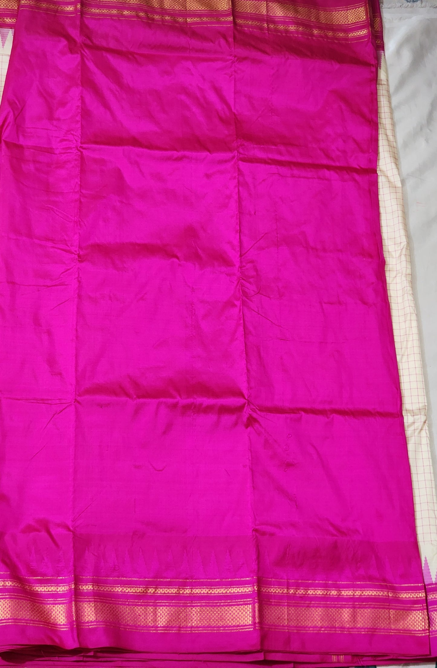 Cream with pink checks Ilkal Cotton Silk Saree