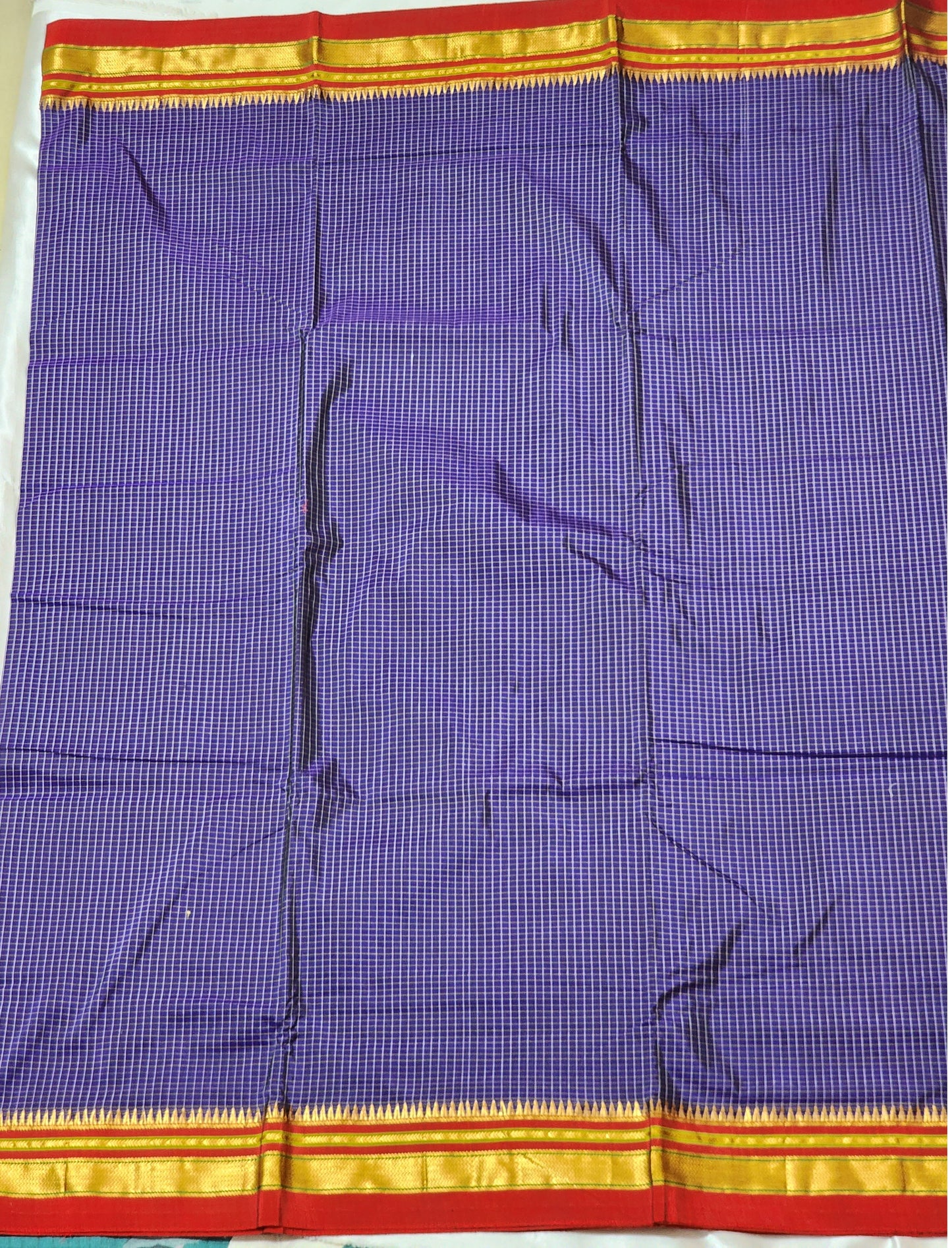 Violet with white checks Ilkal Cotton-Silk blend Saree