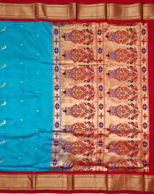 Sky Blue Paithani Silk with Peacock Motifs