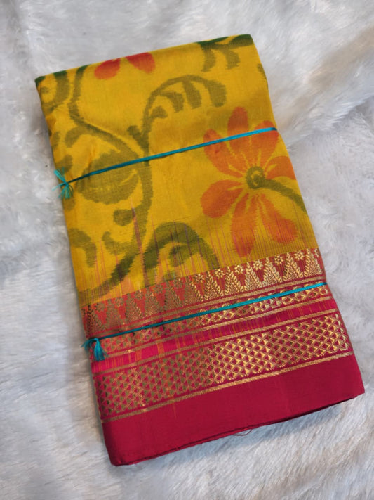 Sunshine Yellow Handloom Ilkal Pure Silk Saree - Ikkat Edition