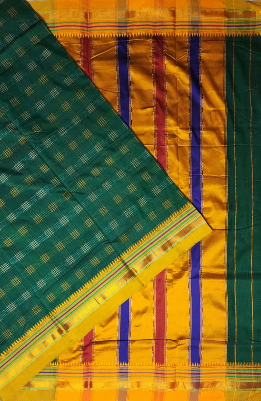 Bottle Green Half Silk Ilkal Saree