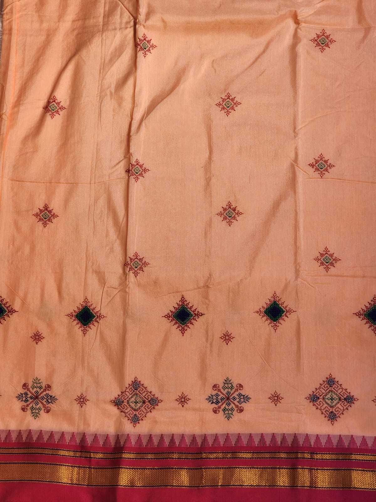 Peach flower Ilkal Kasuti Cotton Saree