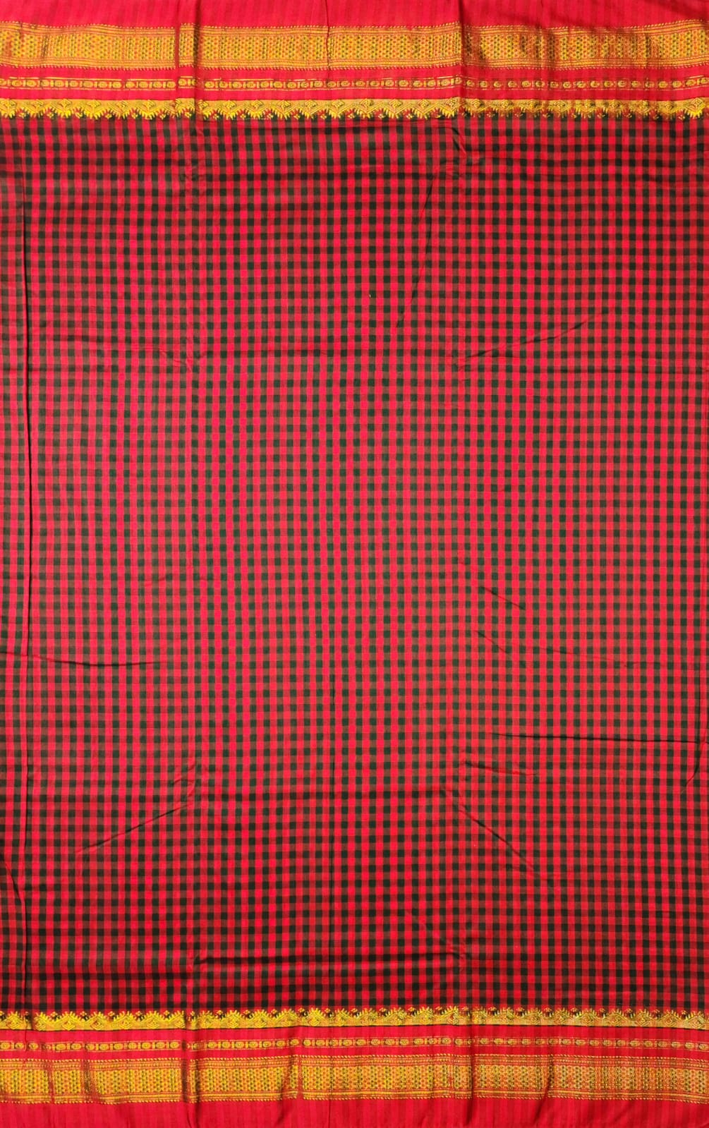 Red and Black Ilkal mini Checks Saree with Rich Pallu