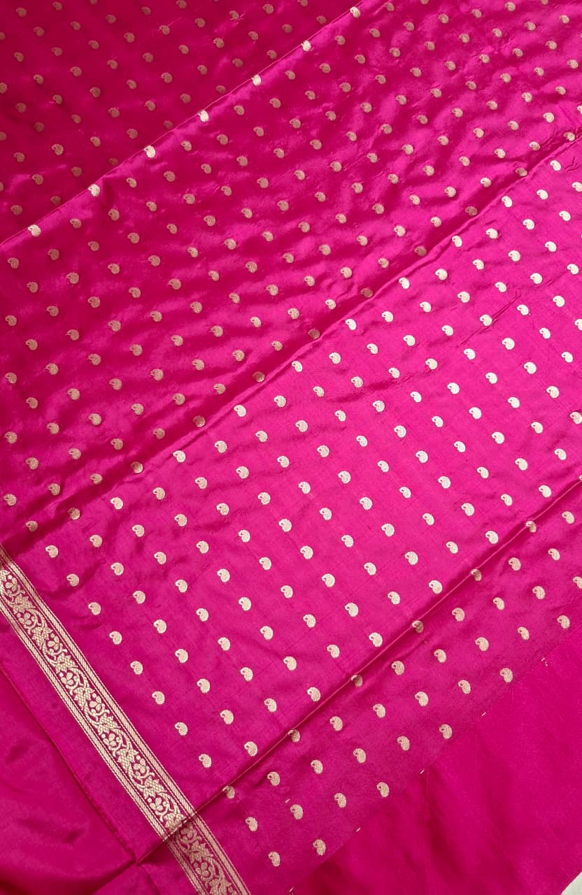 Beige Banarasi Silk Saree with Subtle Golden and Pink Motifs