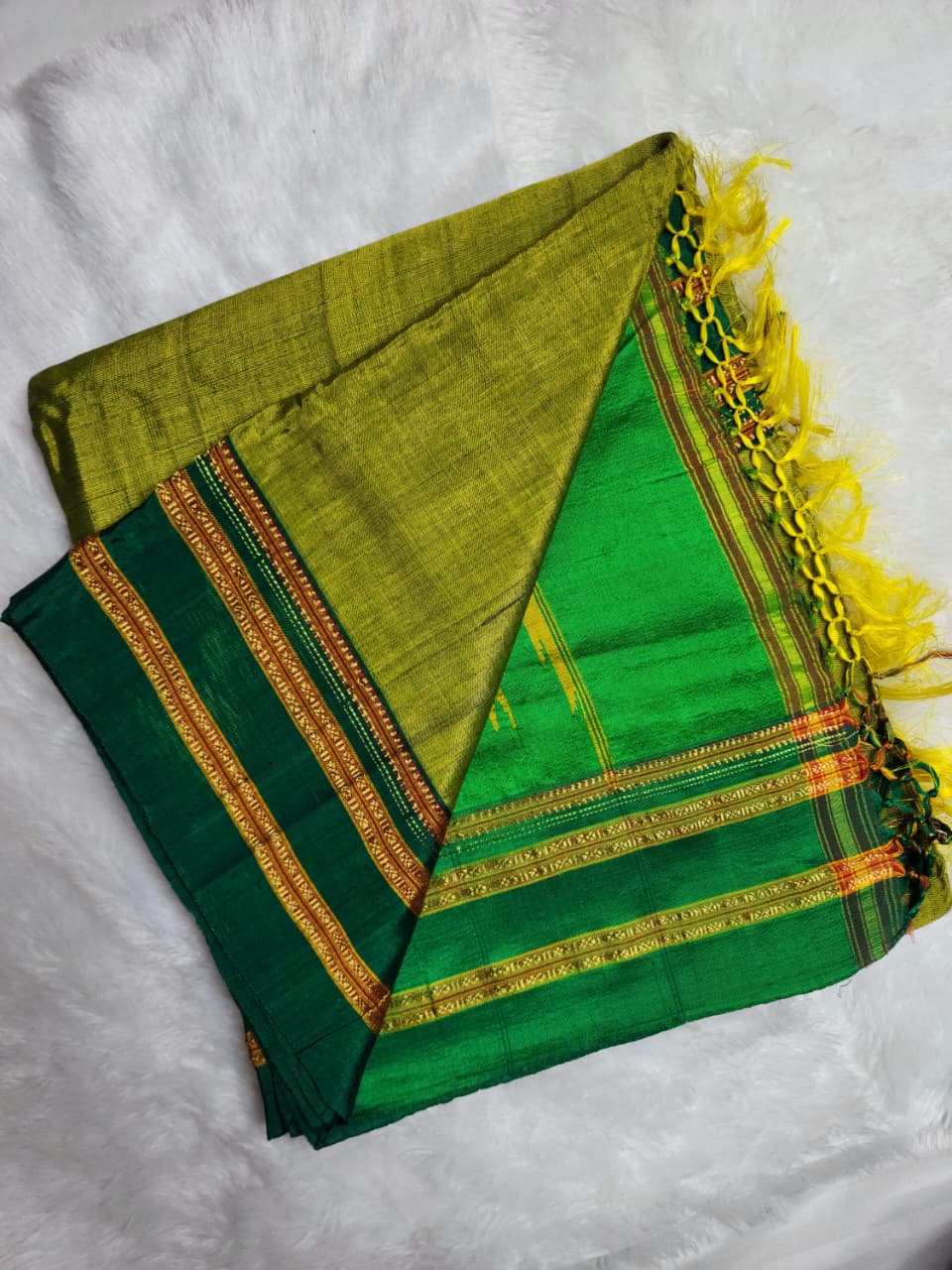 Green -Dark green Ilkal Viscose Saree with Gayathri Border