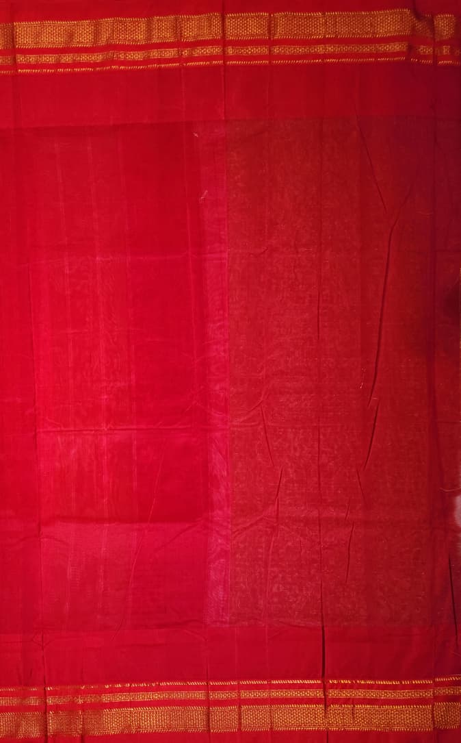 Peach-Beige Gadwal Chaduranga Ilkal Cotton Saree with Contrast Zari Border & Pallu