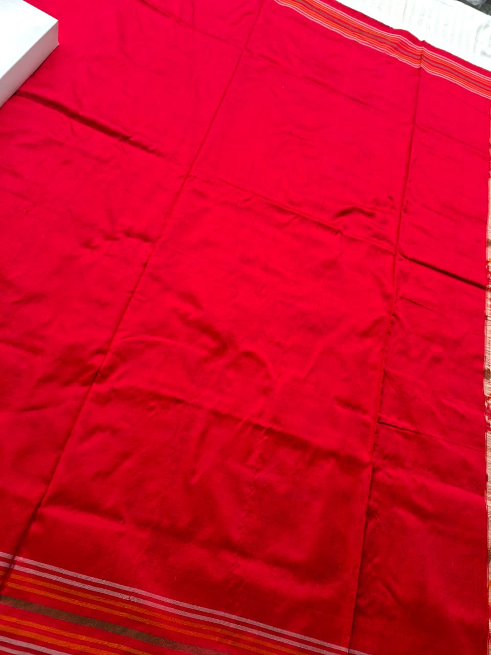 Offwhite- Red Handloom Pochampally pure silk -Floral design