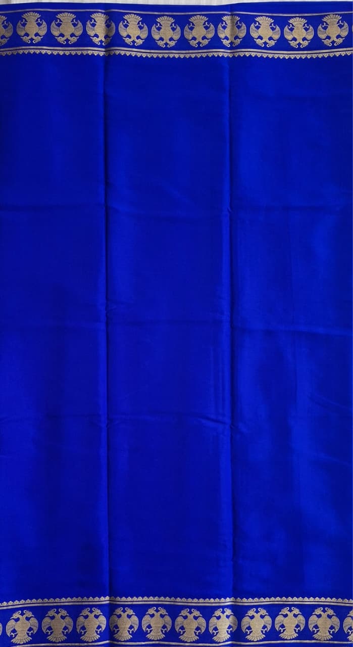 Sky Blue Mysore Crepe Silk with darke border-gandberunda motifs