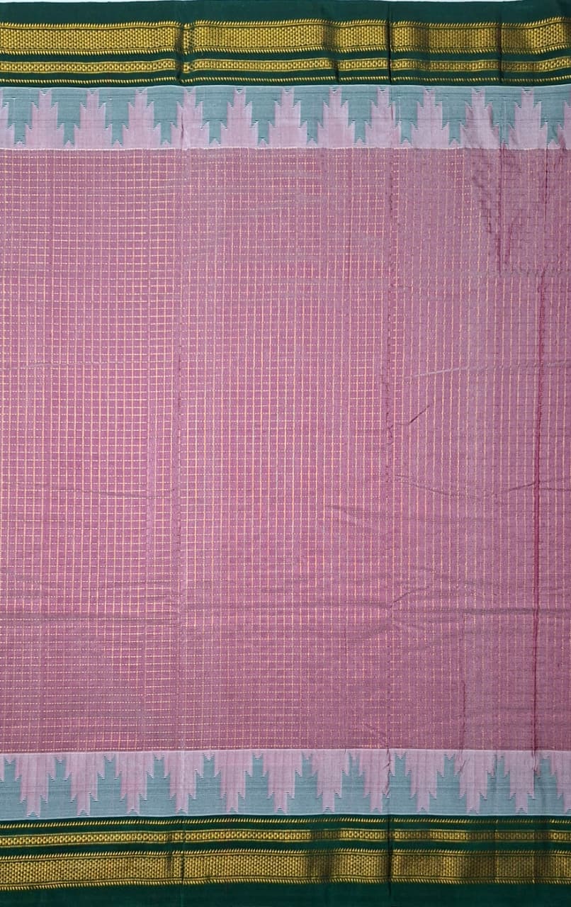 Dusty Mauve Gadwal Chaduranga Ilkal Cotton Saree with Contrast Zari Border & Pallu