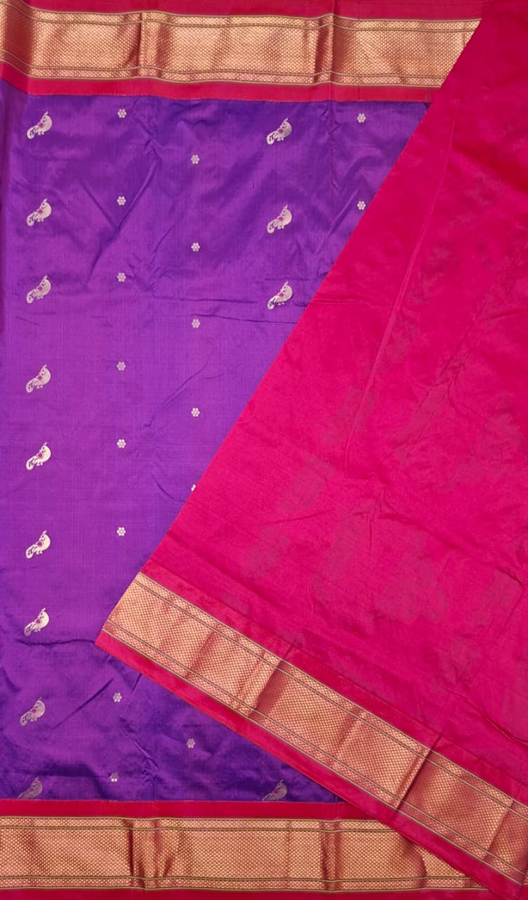 Magenta Purple Paithani Silk with Peacock Motifs