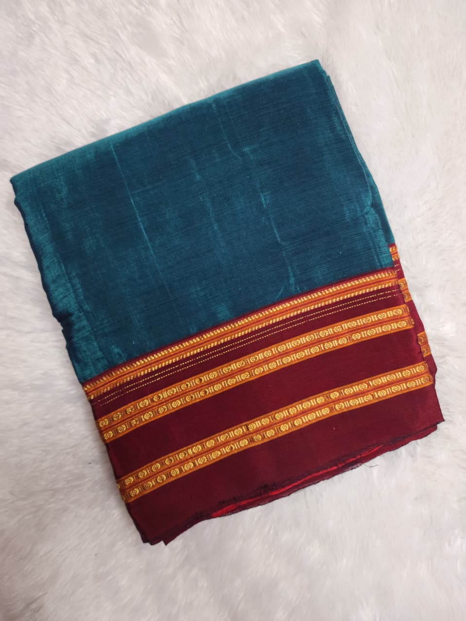 Peacock Blue Maroon gayathri border Ilkal Viscose Saree