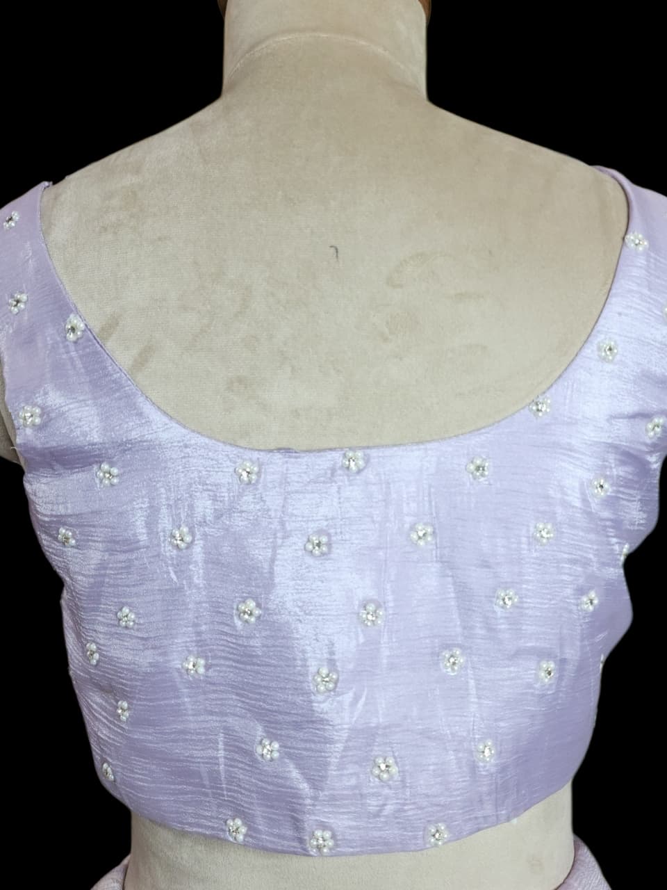 Lavender Saree with Pearl-Embroidered Designer Blouse