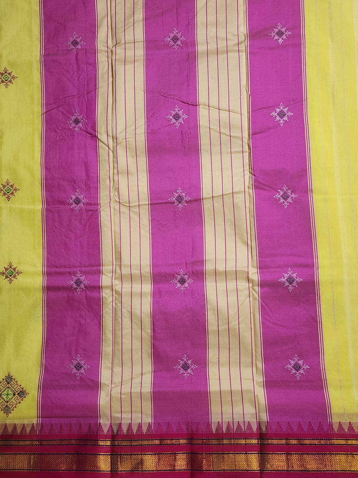 Sunshine Yellow flower Ilkal Kasuti Cotton Saree
