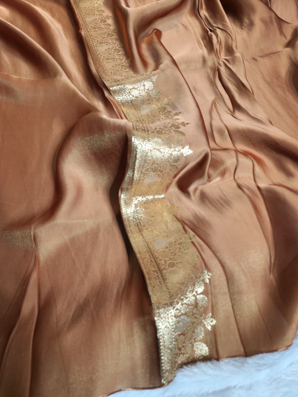 Elegant Coffee Brown Banaras Silk Saree with Golden Zari Weave