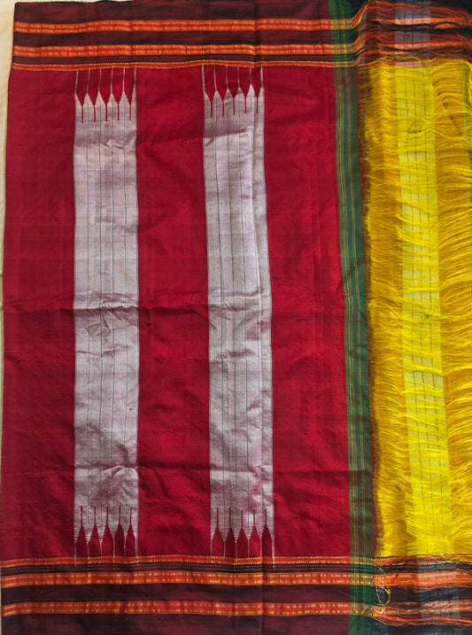 Olive Green-Black Ilkal Viscose Handloom Saree with Silk Pallu
