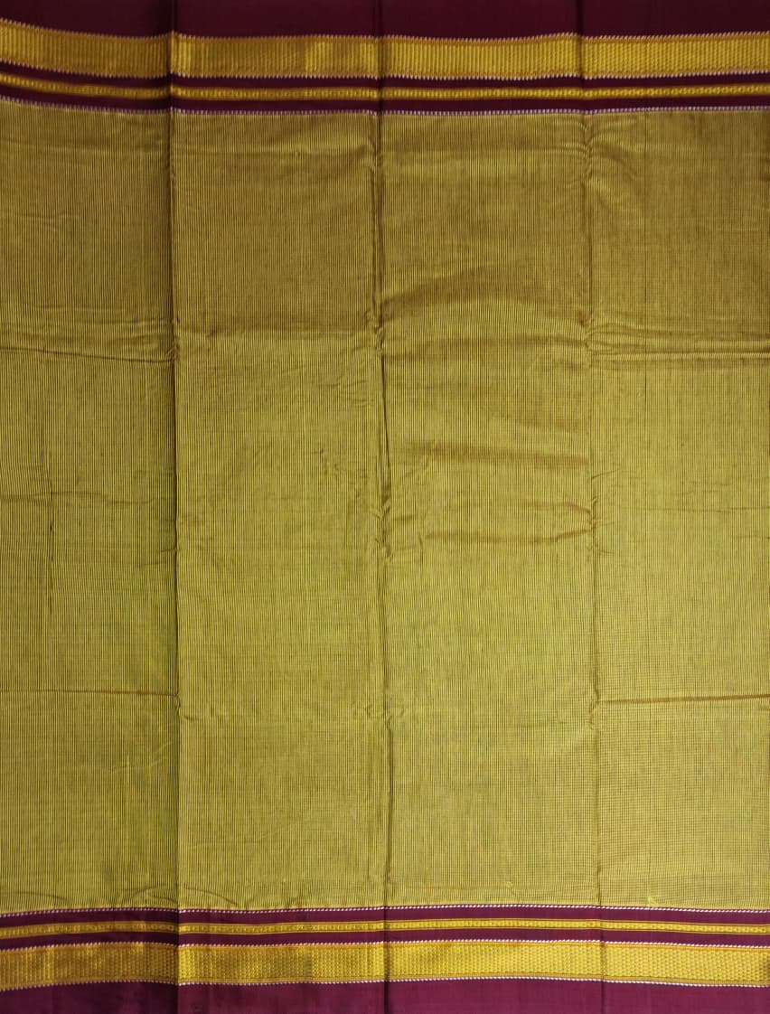 Mustard–Maroon Small Checks Ilkal Cotton Saree